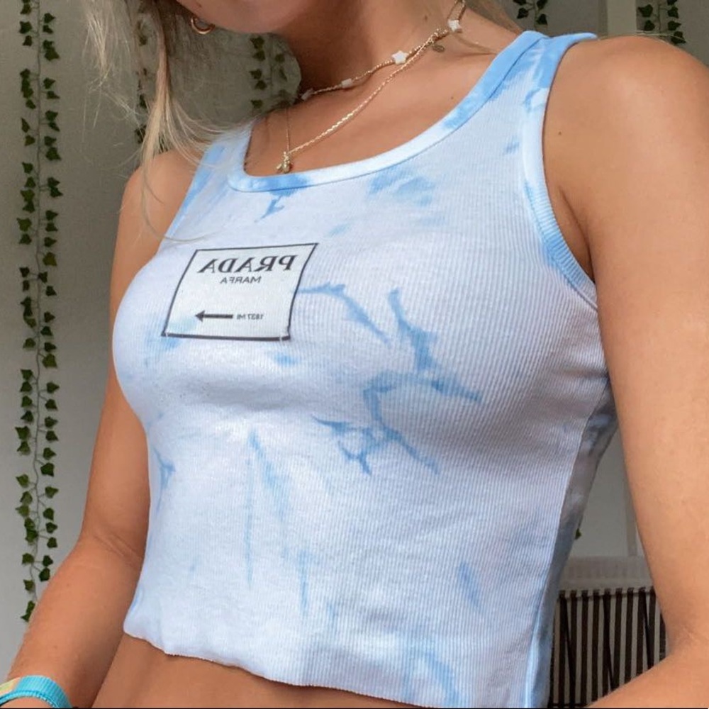 blue tie dye prada tank top